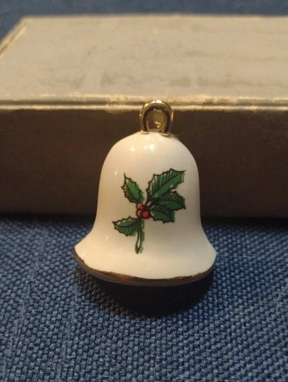 Vintage porcelain holiday bell brooch/pin
